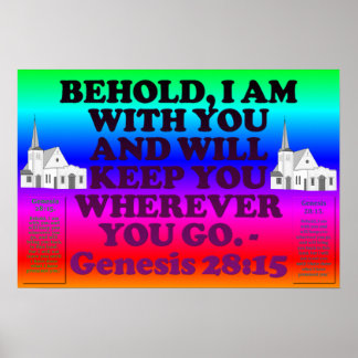 Bijbelvers uit Genesis 28:15. Poster