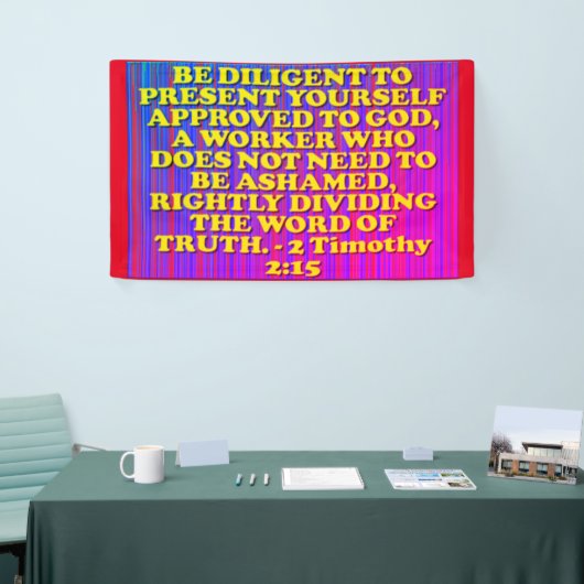 Bijbelvers van 2 Timothy 2:15. Spandoek (Beurs)