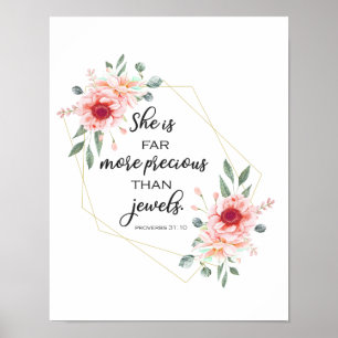Bijbelvers, ze is veel waardevoller dan juwelen poster