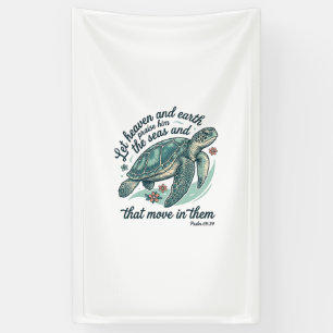 Bijbelvers Zeeschildpad Vintage Gravure Ontwerp_1 Spandoek