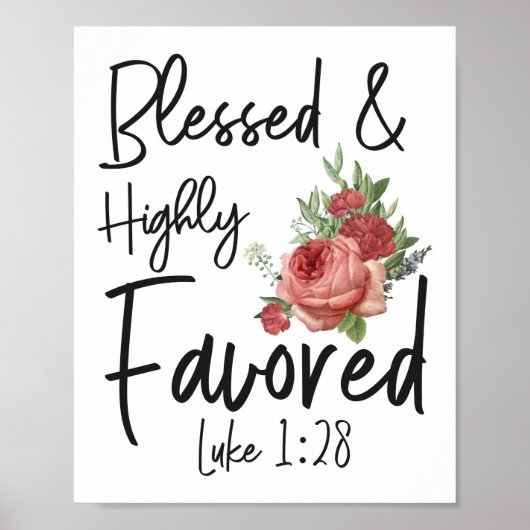 Bijbelverse geblesseerd en zeer gunstig Luke 1:28 Poster (Voorkant)