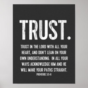 Bijbelverse Proverbs 3:5-6, zwart-wit Poster