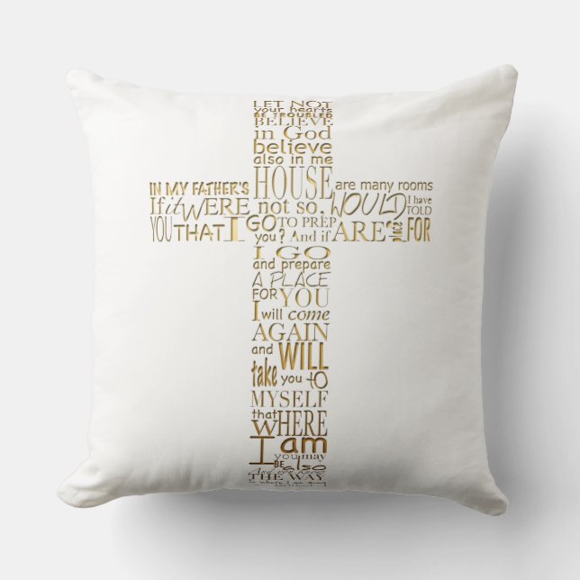 Bijbelversen van John 14 Gold Letters Pillow Kussen (Voorkant)