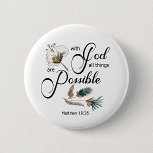 Bijbelversie met god alles is mogelijk ronde button 5,7 cm