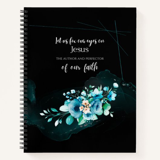 Bijbelversie-scripts met blauwe Waterverf-bloemen Notitieboek (Voorkant)