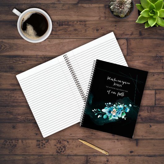 Bijbelversie-scripts met blauwe Waterverf-bloemen Notitieboek