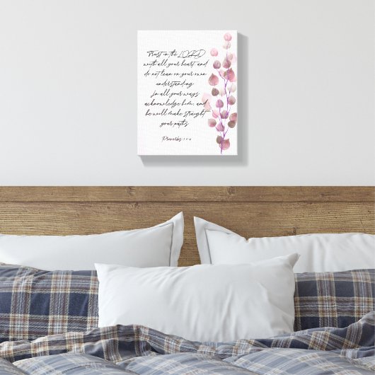 Bijbelversum, 8 x 10 paarse tak, gestoord canvas afdruk (Insitu (Slaapkamer))