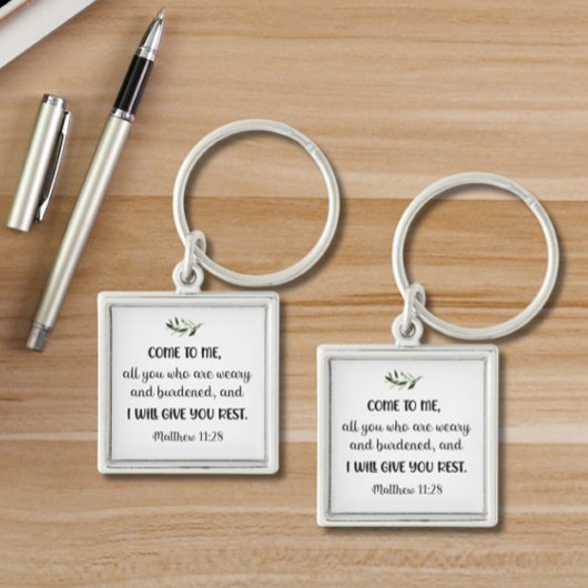 Bijbelversum Matthew Square Olive Sleutelhanger