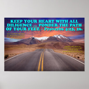 Bijbelversum uit Proverbs 4:23, 26. Poster