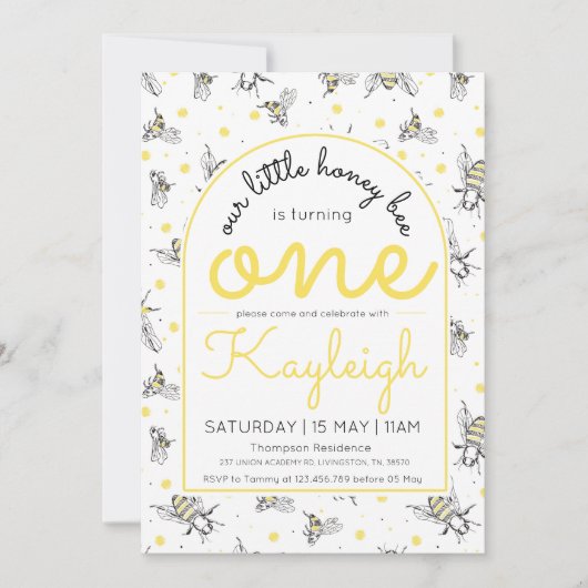 Bijen 1e verjaardag uitnodiging voor honingbijen (Voorkant)