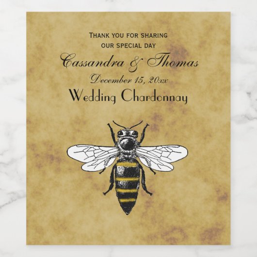  bijen #2 Onderdruk Antiek achtergrond Wijn Etiket (Enkel label)