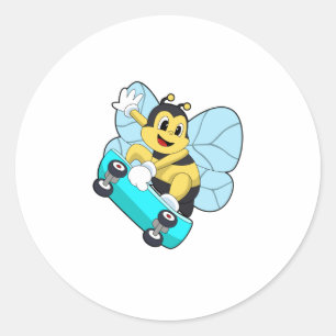 Bijen als Skater met skateboard Ronde Sticker