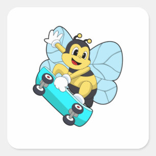 Bijen als Skater met skateboard Vierkante Sticker