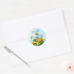 Bijen Baby shower Blauwe Bloemen Fopspeen Ronde Sticker