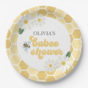 Bijen baby shower honingraat en madeliefjes papieren bordje