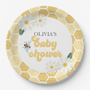 Bijen baby shower honingraat en madeliefjes papieren bordje