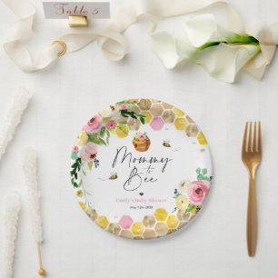 Bijen Baby shower mama om roze lentekort te worden Papieren Bordje