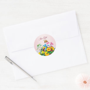 Bijen Baby shower Roze Bloemen Fopspeen Ronde Sticker