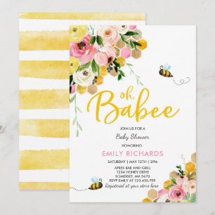 Bijen Baby shower Uitnodiging Floral Babee Shower