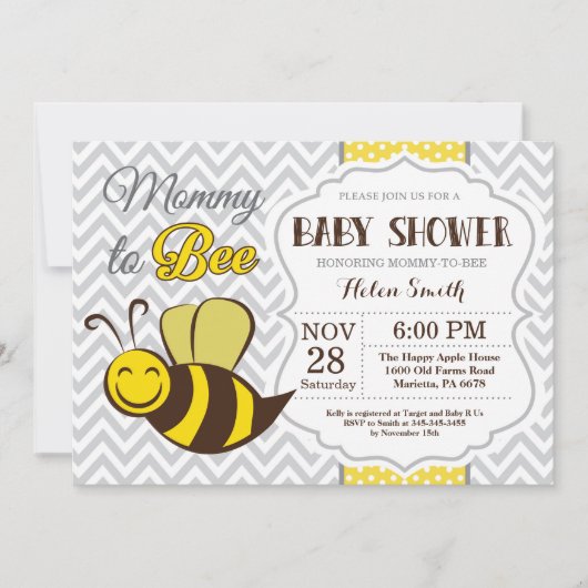 Bijen Baby shower Uitnodigingsbloem Bijen Kaart (Voorkant)