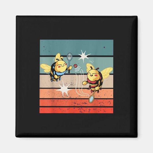 Bijen Badminton Dynamisch Cartoonesk Kunstwerk Gra Magneet (Voorkant)