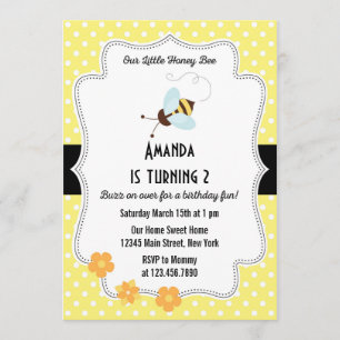 Bijen Birthday Party Invitation Yellow Kaart