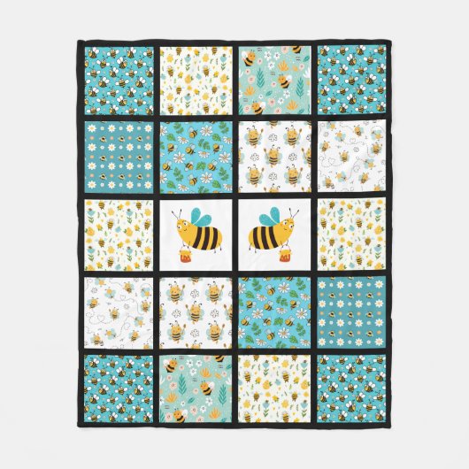 Bijen & Blauwe Quilt Fleece Deken (Voorkant)