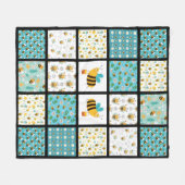 Bijen & Blauwe Quilt Fleece Deken (Voorkant (Horizontaal))