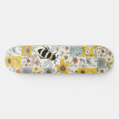 Bijen Bloemen Patchwork Geel en blauw Skateboard (Horizontaal)
