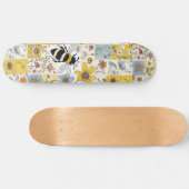 Bijen Bloemen Patchwork Geel en blauw Skateboard (Horizontaal)