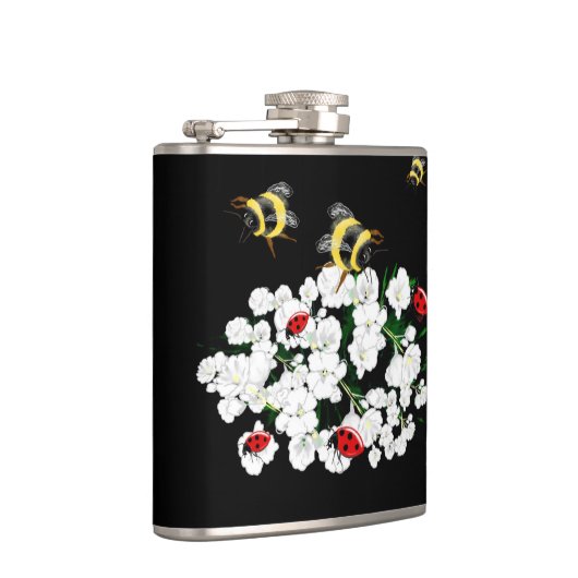 Bijen bloemen witte zwarte kunst door LeahG Heupfles (Rechts)