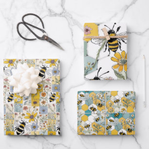 Bijen Bloemen Wrapping Papier Platte Blad Set van Inpakpapier Vel