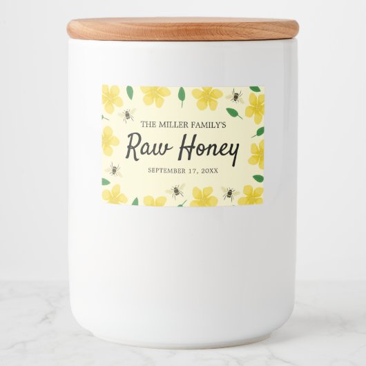 Bijen & Buttercups Zelfgemaakte Honing Voedselcontainer Etiket (Voorkant)