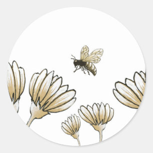 Bijen buzzy hommel met bloemen ronde sticker