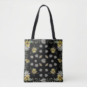 Bijen Canvas tas - Bloemen Tas - Zwart en Geel (Voorkant)