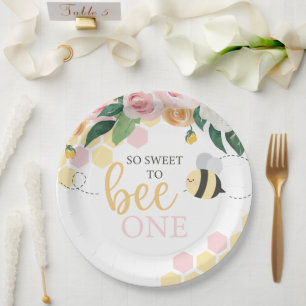 Bijen Dag Hommel 1e verjaardag roze bloem Papieren Bordje