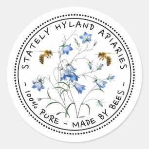 Bijen en blauw- en honinghoning ronde sticker