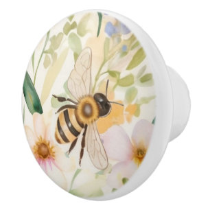 Bijen en bloemen - bloemig honingbijenpatroon keramische knop