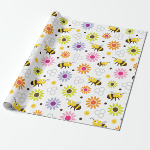 Bijen en bloemen cadeaupapier