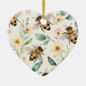 Bijen en bloemen - Cream Floral Honey Bee Pattern Keramisch Ornament (Voorkant)