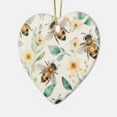 Bijen en bloemen - Cream Floral Honey Bee Pattern Keramisch Ornament (Links)