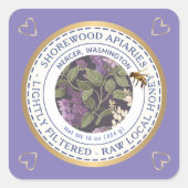 Bijen en bloemen Etiket op honing met goudharten (Voorkant)