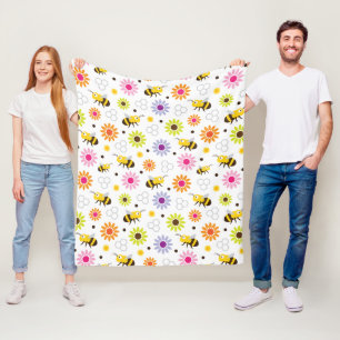 Bijen en bloemen fleece deken