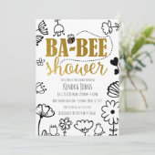 Bijen en bloemen, Moderne uitnodiging voor Baby sh (Staand voorkant)