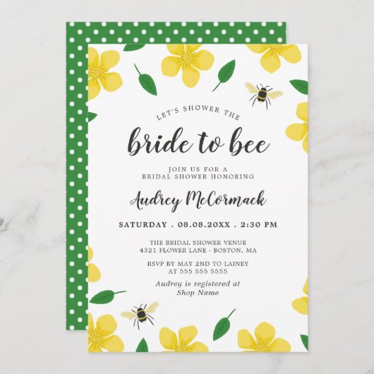 Bijen en boterbloemen douchen de bruid naar bijen kaart (Voorkant / Achterkant)