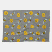 Bijen en Buttercups op grijs Theedoek (Horizontaal)