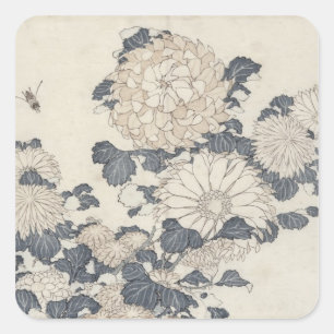 Bijen en chrysanten vierkante sticker