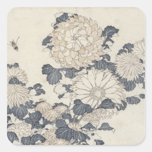 Bijen en chrysanten vierkante sticker (Voorkant)