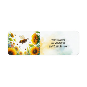 Bijen en gouden zonnebloemen retouradres etiket