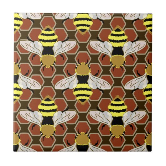 Bijen en Honeycomb Pattern Tegeltje (Voorkant)